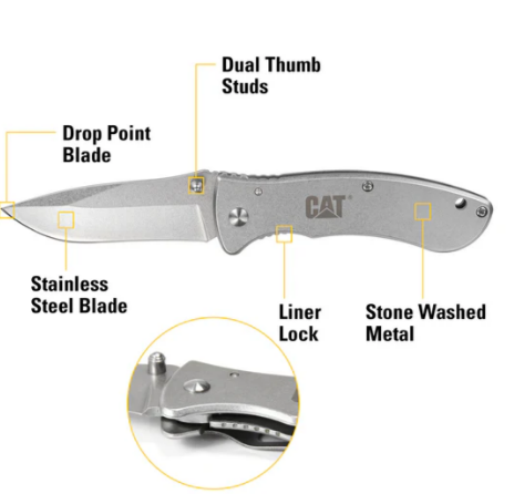 Caterpillar 7" Drop Point Folding Knife Stainless Steel Handle