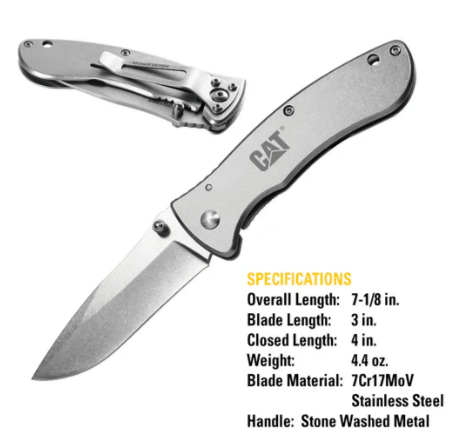 Caterpillar 7" Drop Point Folding Knife Stainless Steel Handle