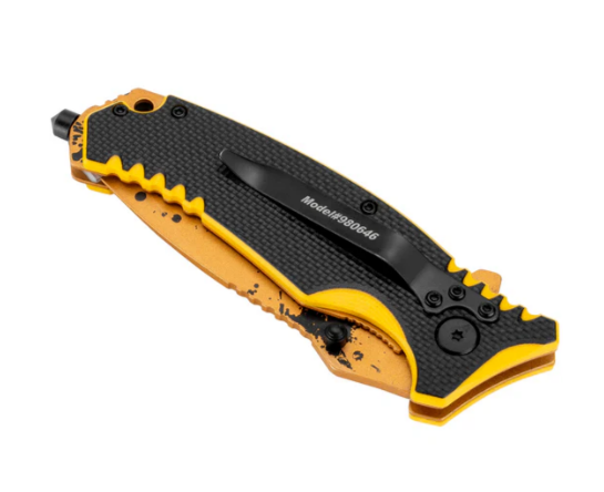 Caterpillar 8 Inch Folding Pocket Knife With Glass Break Gift Box