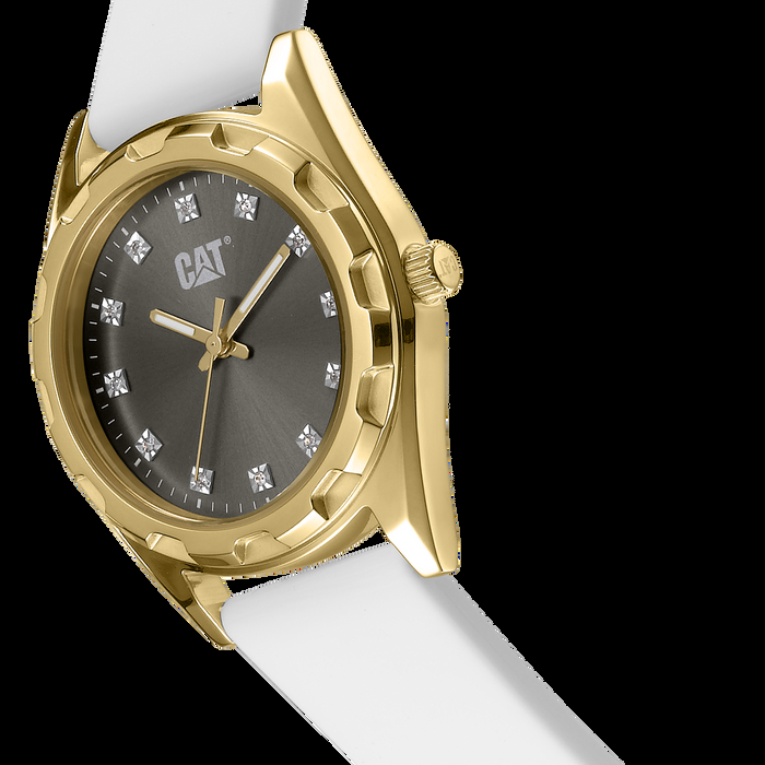 Caterpillar Cali Lady Watch Grey Dial Stainless Steel W/White Silicone Strap