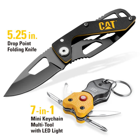 Caterpillar 2 Piece Folding Knife And Keychain Set