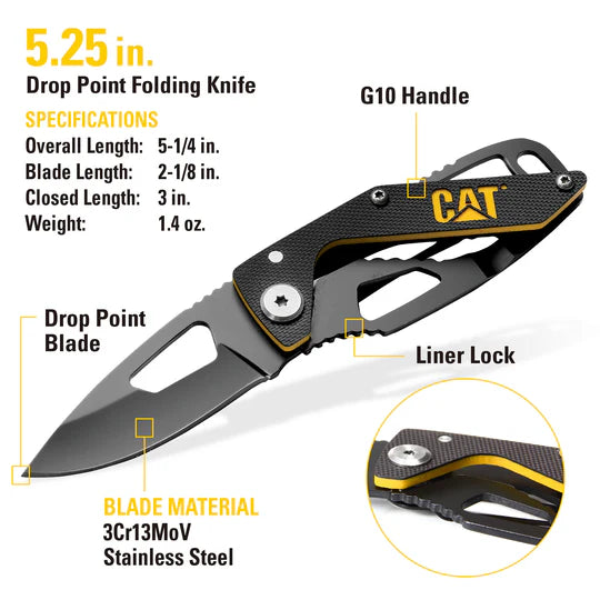 Caterpillar 2 Piece Folding Knife And Keychain Set