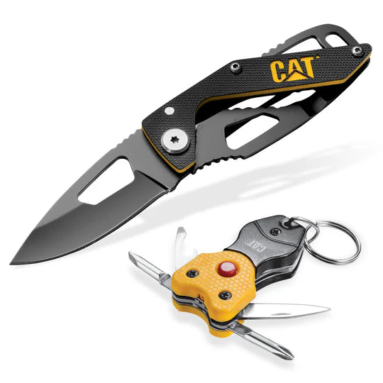 caterpillar 2 Piece Folding Knife and Keychain Set
