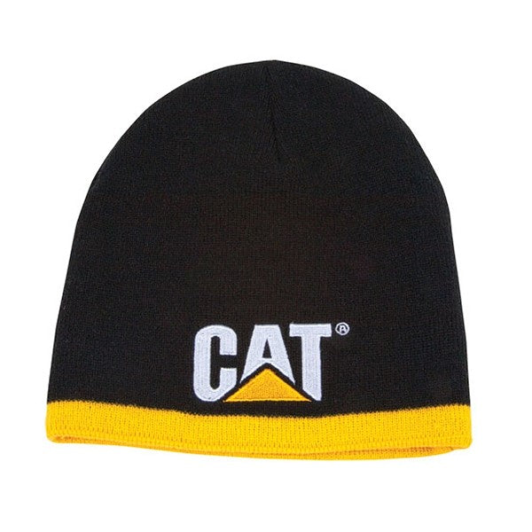caterpillar Black Knit Beanie w/Yellow Stripes