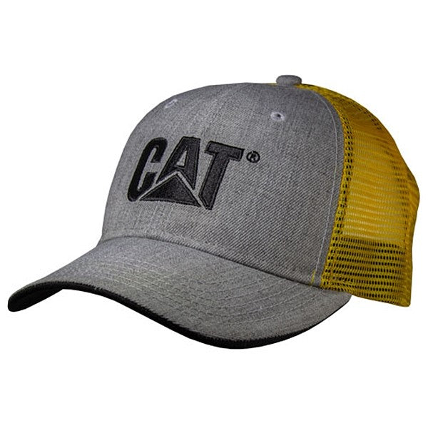 caterpillar Grey Wool w/Yellow Mesh Cap