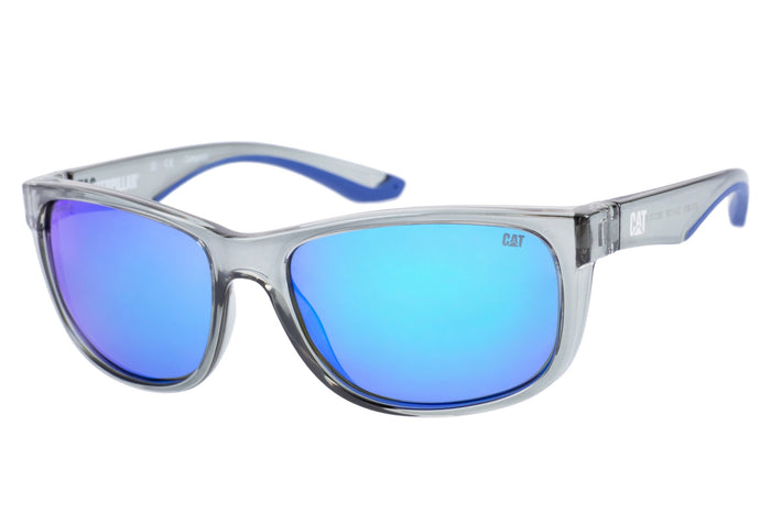 caterpillar Classic Sunglasses Gloss Grey w/ Blue Mirror Lens