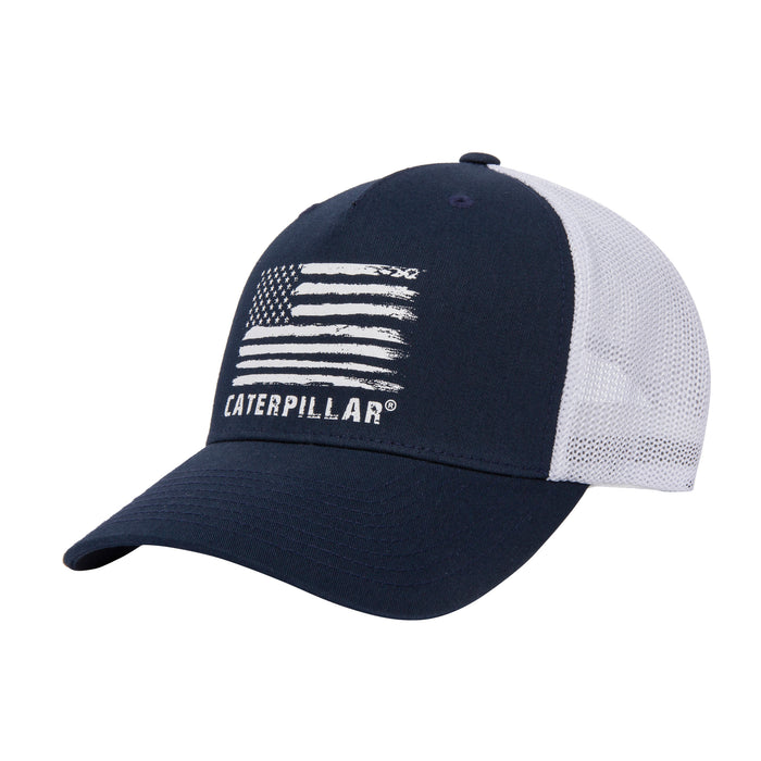 caterpillar Distressed Flag Flexfit 110 Detroit Blue Cap