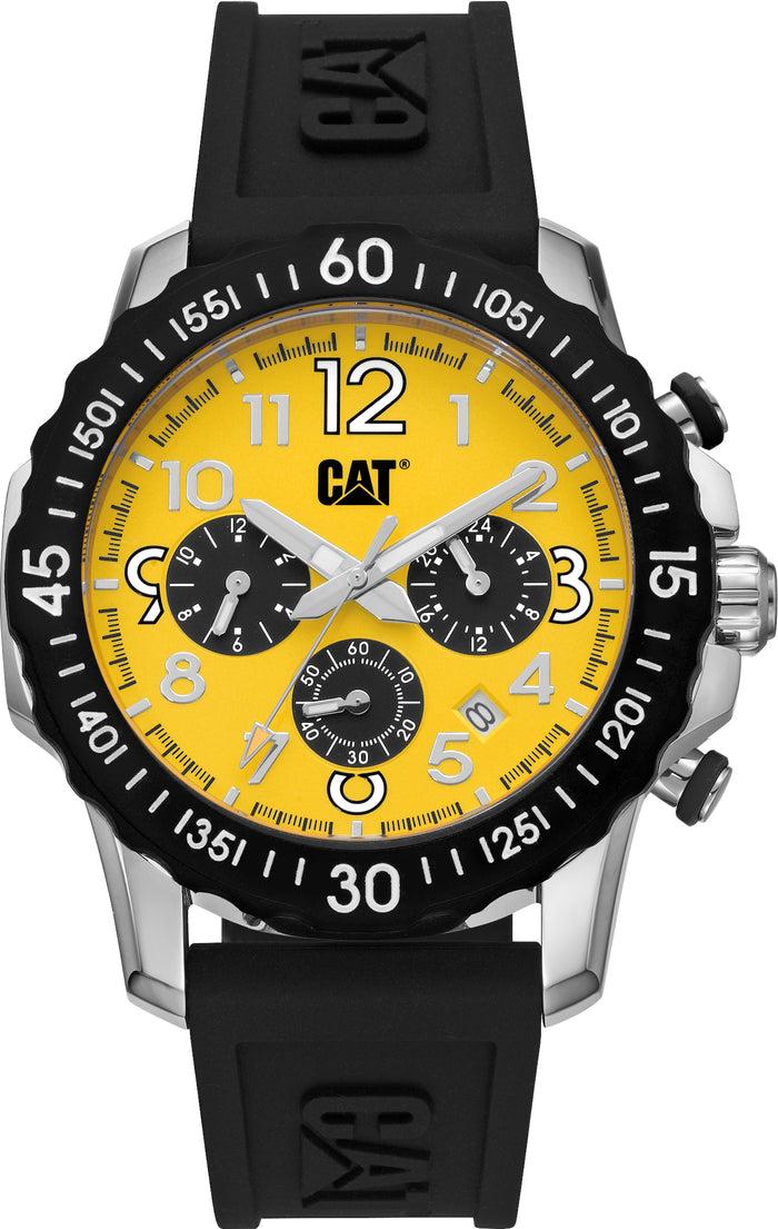 caterpillar Downforce Multi Watch Yellow Dial w/Black Silicone Strap