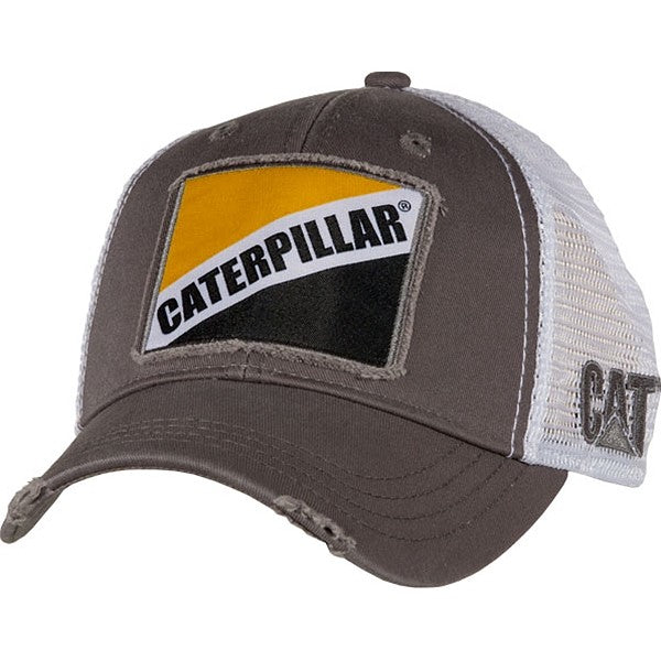 caterpillar Grey Twill White Mesh Cap w/Caterpillar Patch