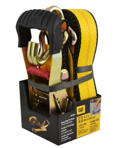 Caterpillar Heavy Duty Ratchet Tie Down With Double J-Hook - 27 Feet X 2 Inches