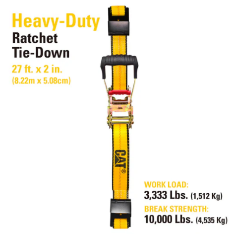 Caterpillar Heavy Duty Ratchet Tie Down With Flat Hook - 27 Feet X 2 Inches
