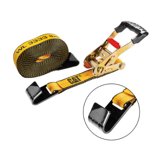 caterpillar Heavy Duty Ratchet Tie Down with Flat Hook - 27 Feet x 2 Inches