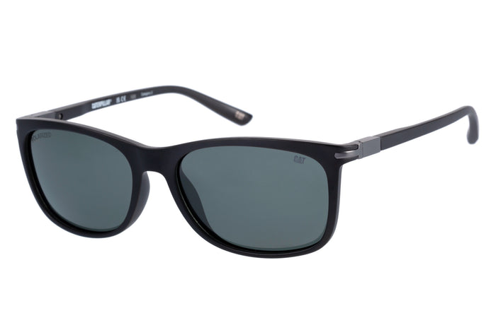 caterpillar Matte Black Sunglasses w/Solid Green Lens