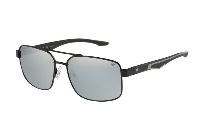 caterpillar Metal Aviator Sunglasses Matte Black w/Silver Flash Lens
