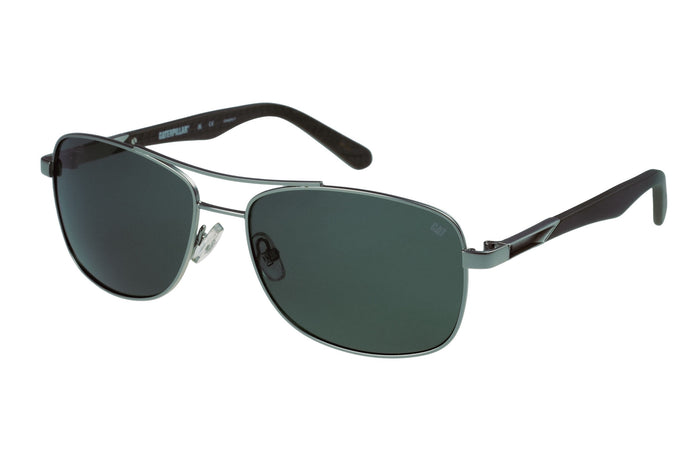caterpillar Metal Aviator XL Sunglasses Matte Silver w/Solid Green Lens