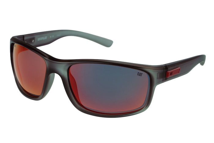caterpillar Metal Plaque Sunglasses Matte Grey w/Red Mirror Lens