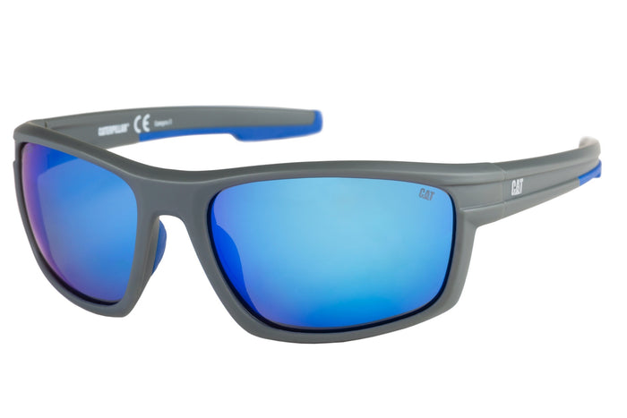 caterpillar Motor Sunglasses Matte Grey w/Blue Mirror Lens