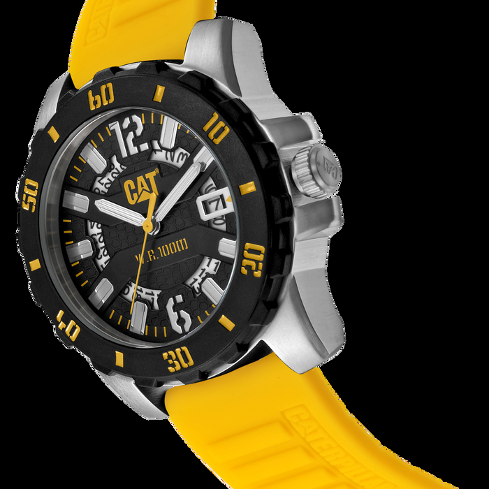 Caterpillar Steel Barricade Watch Black Dial W/ Yellow Silicone Strap
