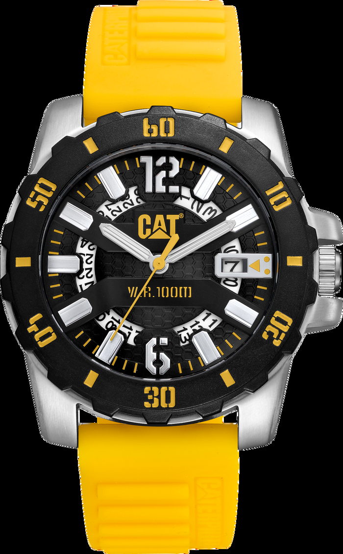 caterpillar Steel Barricade Watch Black Dial w/ Yellow Silicone Strap