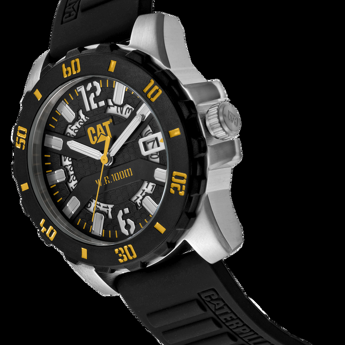 Caterpillar Steel Barricade Watch Black/Yellow Dial W/Silicone Strap