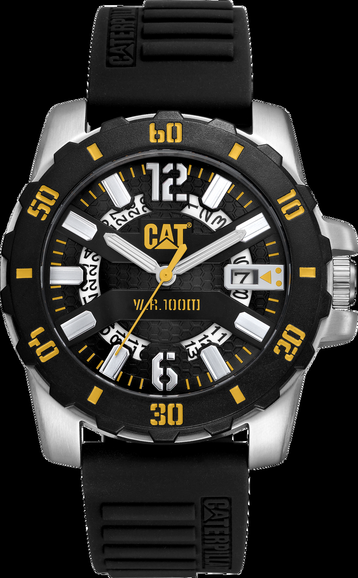 caterpillar Steel Barricade Watch Black/Yellow Dial w/Silicone Strap