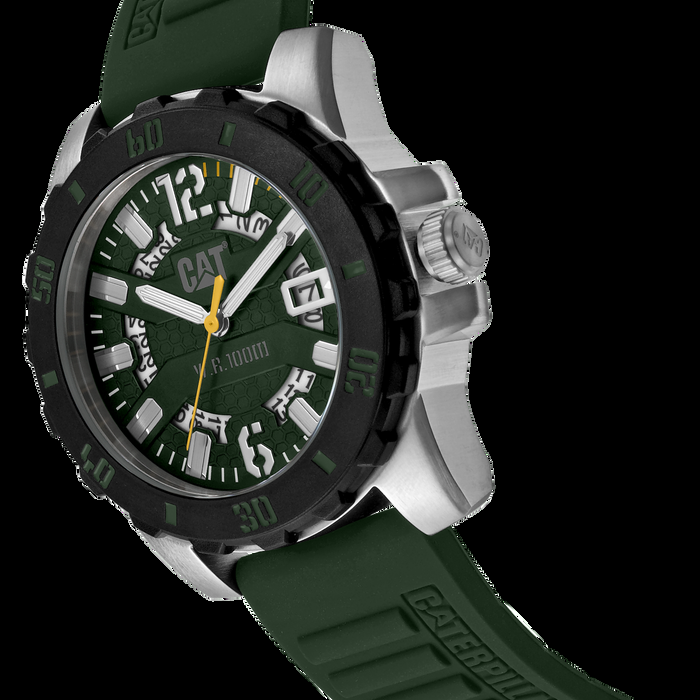 Caterpillar Steel Barricade Watch Green Dial W/Silicone Strap