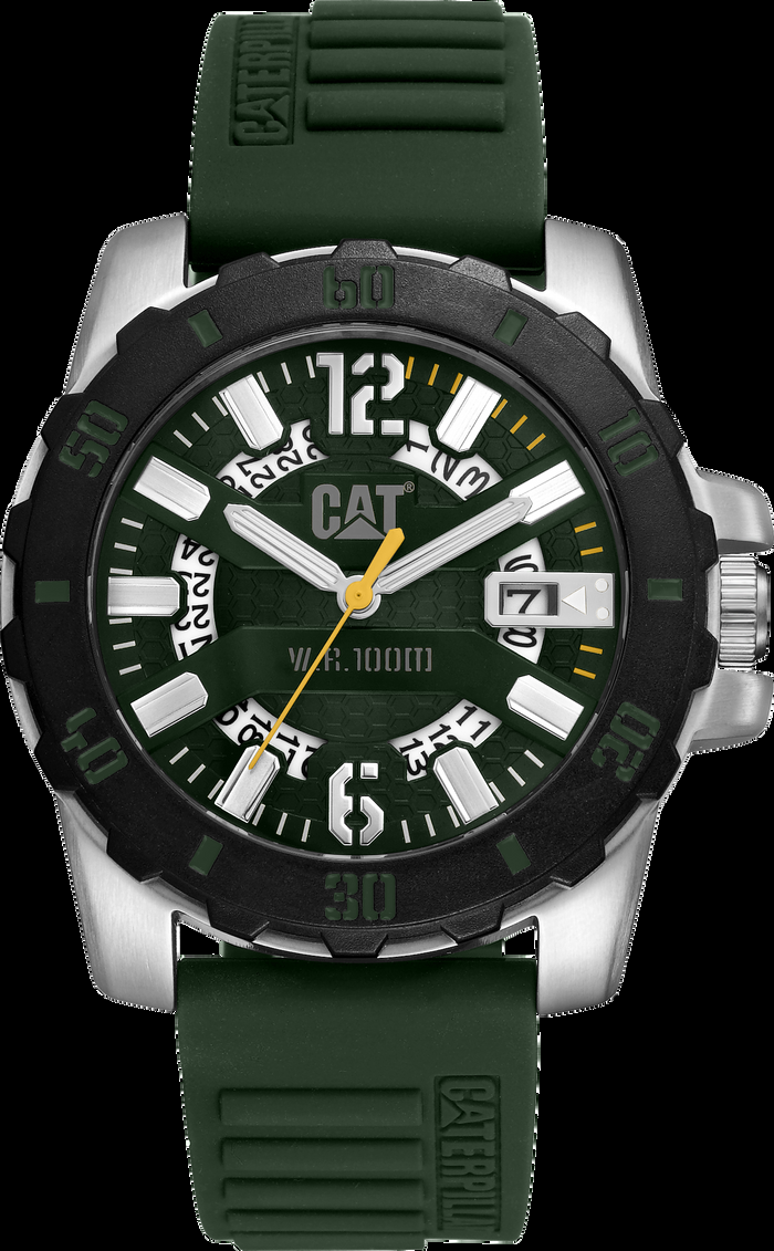 caterpillar Steel Barricade Watch Green Dial w/Silicone Strap