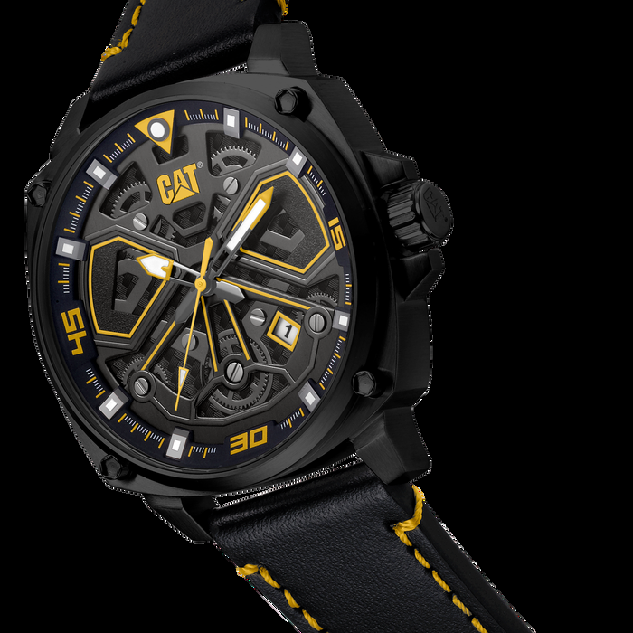 Caterpillar Tokyo Watch Black/Yellow Dial W/Leather Strap