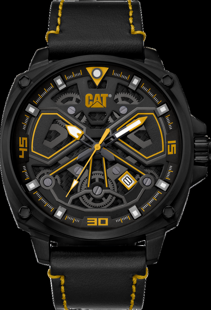 caterpillar Tokyo Watch Black/Yellow Dial w/Leather Strap