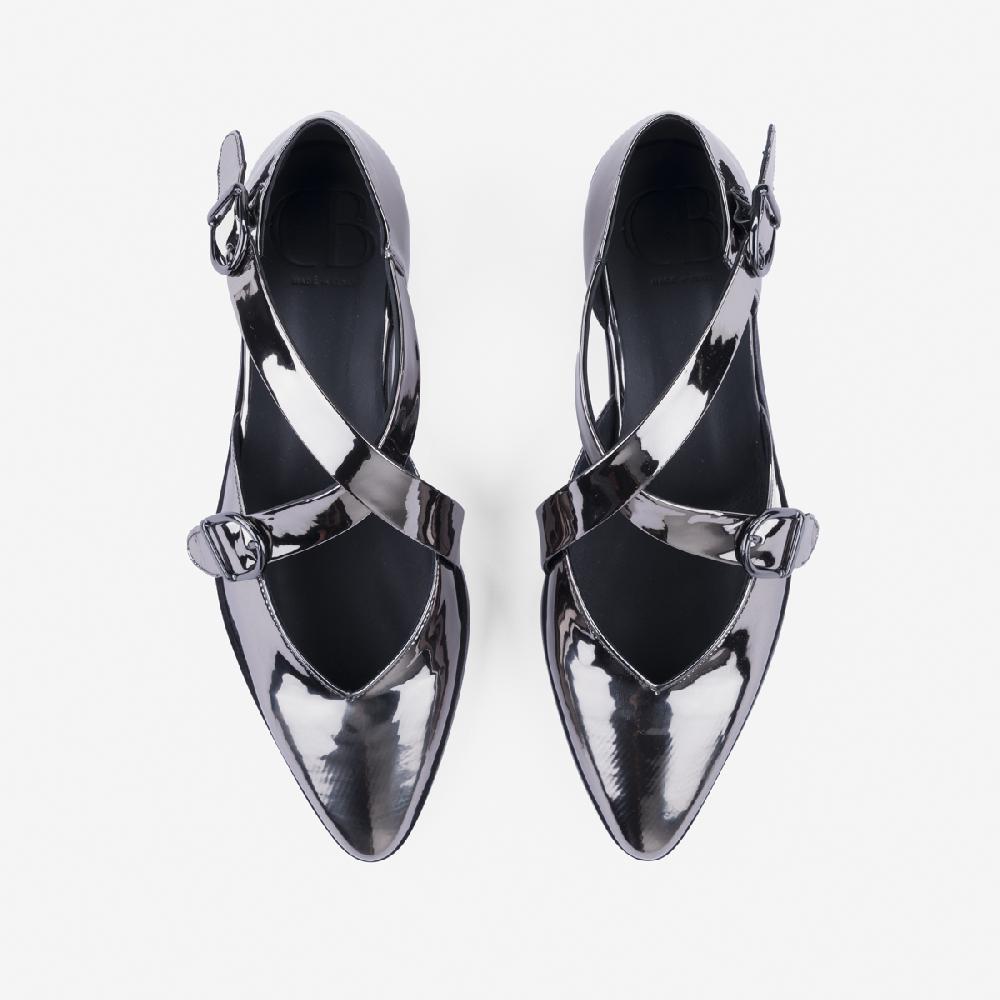 Cb Cecilia Bringheli Croce Patent Silver Fabric