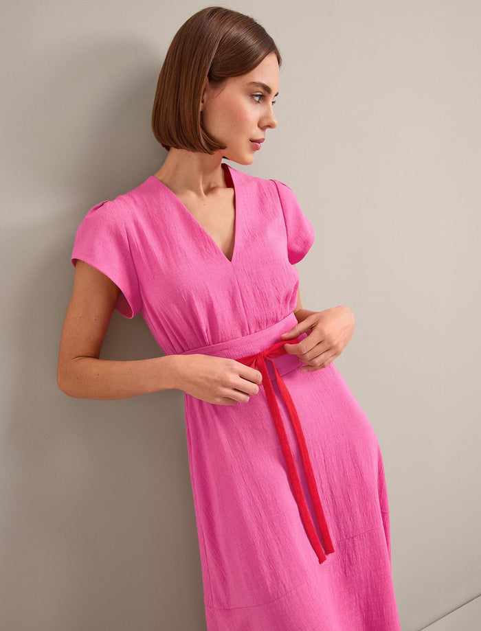 Cefinn Aria Techni Voile Maxi Dress - Hot Pink Crimson Dress