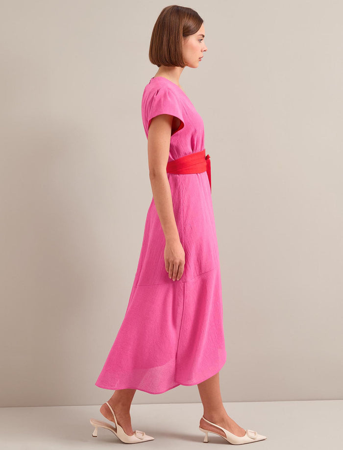 Cefinn Aria Techni Voile Maxi Dress - Hot Pink Crimson Dress