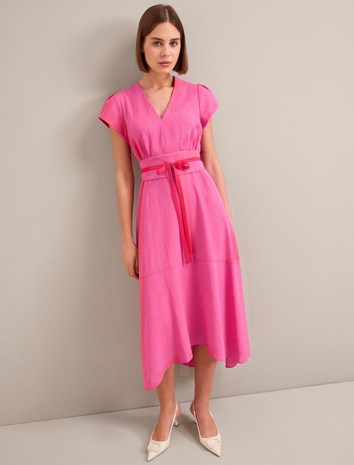 Cefinn Aria Techni Voile Maxi Dress - Hot Pink Crimson Dress