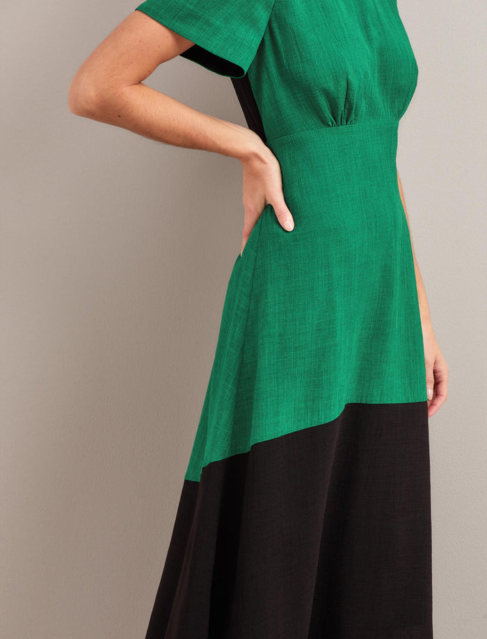 Cefinn Carey Techni Voile Midi Dress - Emerald Green Black Dress