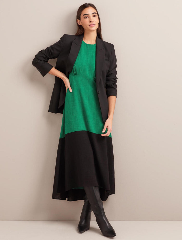 Cefinn Carey Techni Voile Midi Dress - Emerald Green Black Dress