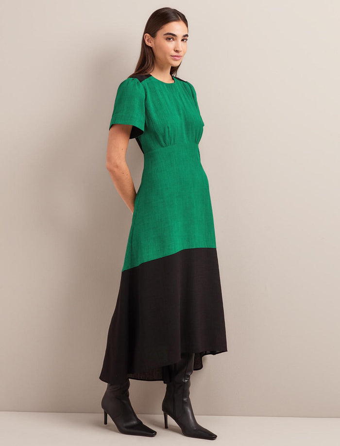 cefinn Carey Techni Voile Midi Dress - Emerald Green Black Dress