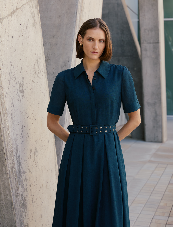 Cefinn Anya Techni Voile Dress - Petrol Blue Dress