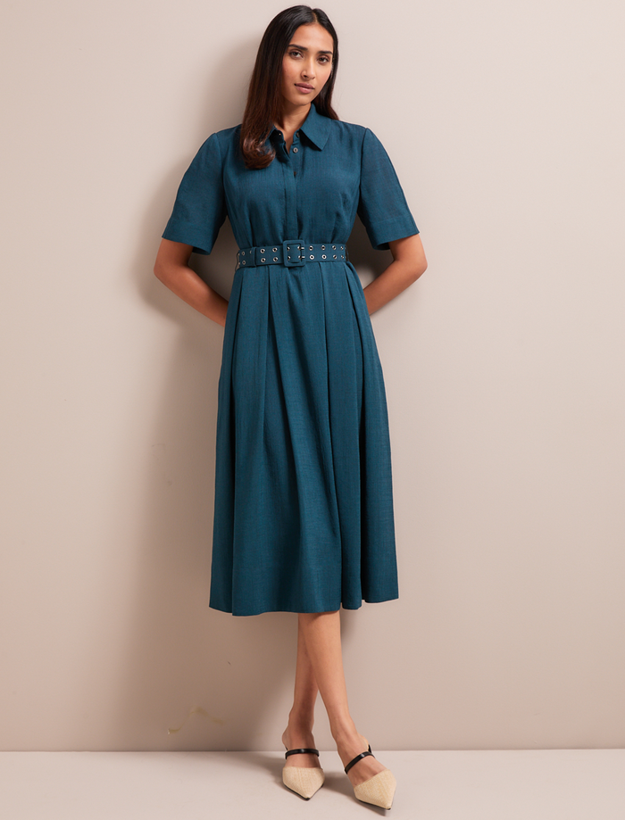Cefinn Anya Techni Voile Dress - Petrol Blue Dress