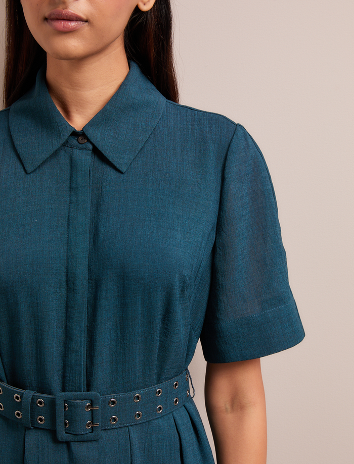 Cefinn Anya Techni Voile Dress - Petrol Blue Dress