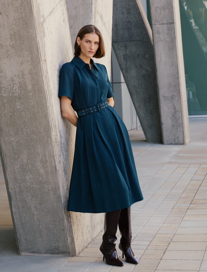 cefinn Anya Techni Voile Dress - Petrol Blue Dress