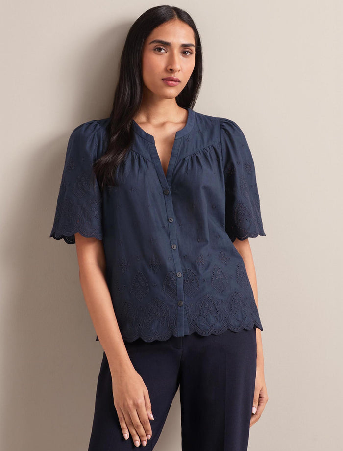 Cefinn Bonnie Organic Cotton Blouse - Navy Blouse