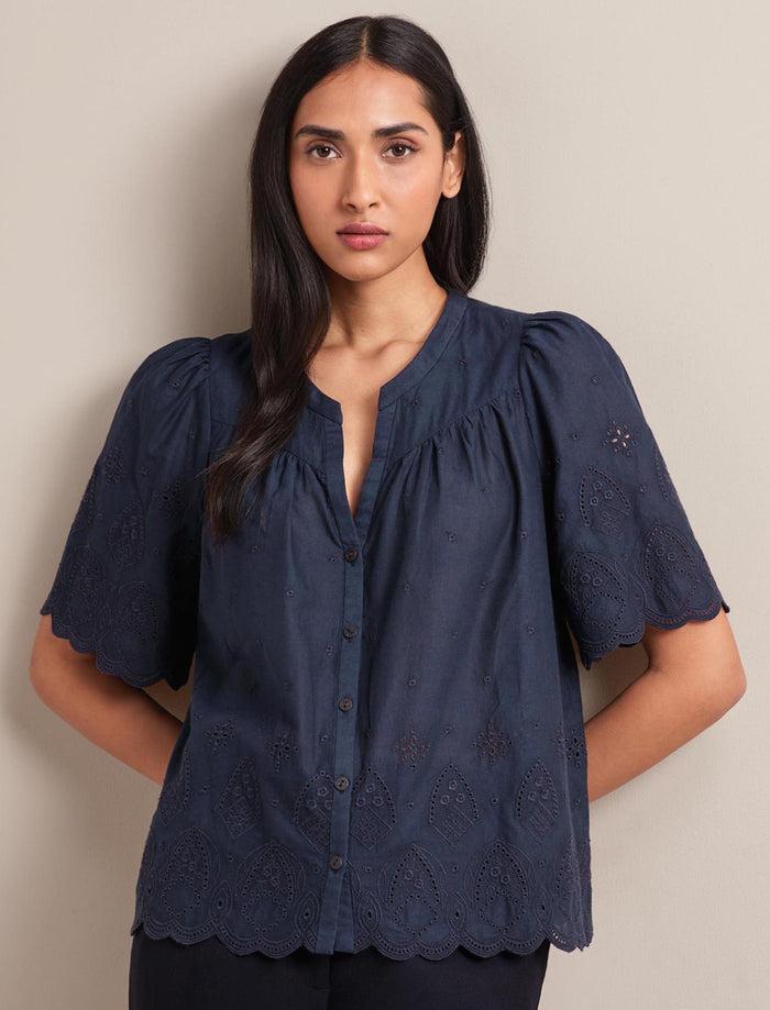 cefinn Bonnie Organic Cotton Blouse - Navy Blouse