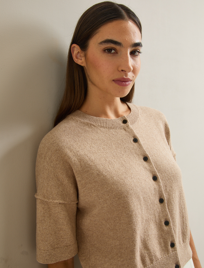Cefinn Casey Cotton Blend Cardigan - Taupe Knit