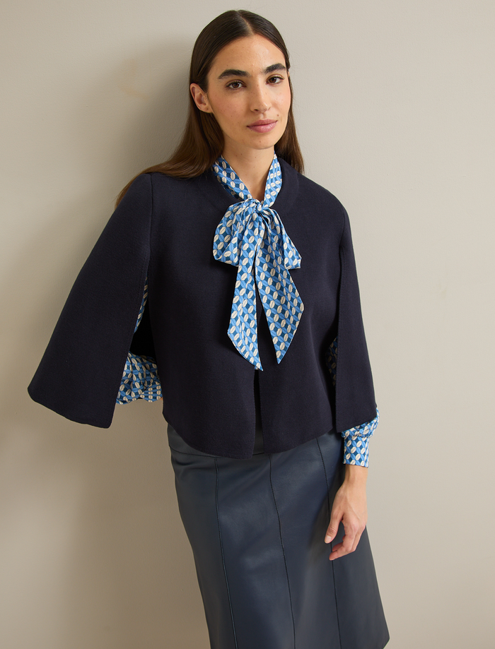 Cefinn Cecily Cotton Blend Cape - Navy Knit