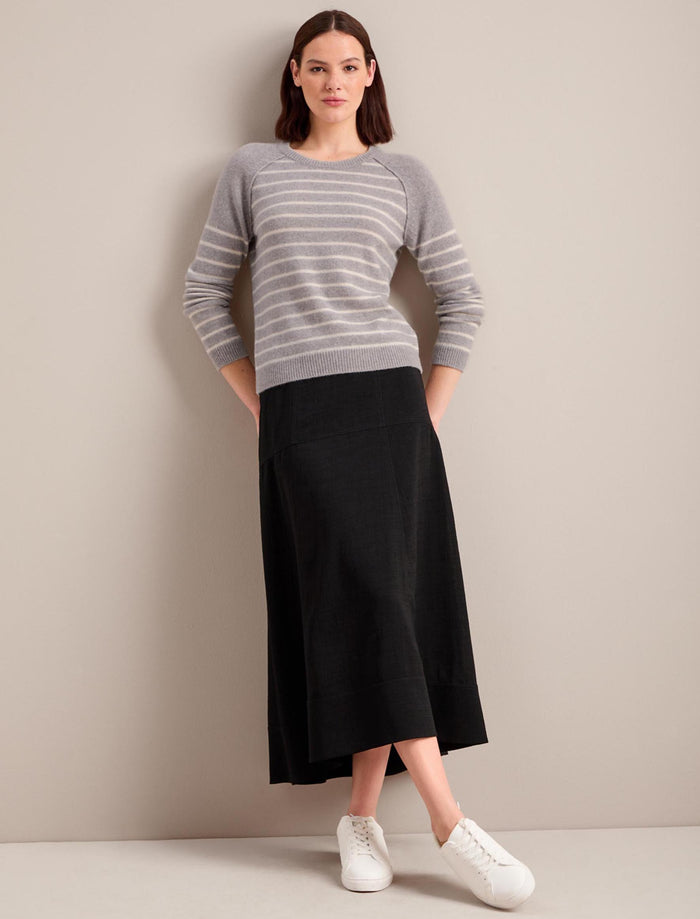 Cefinn Drew Cashmere Jumper - Grey Cream Stripe Knit
