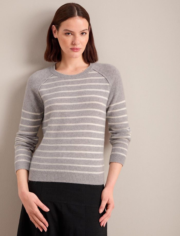 cefinn Drew Cashmere Jumper - Grey Cream Stripe Knit