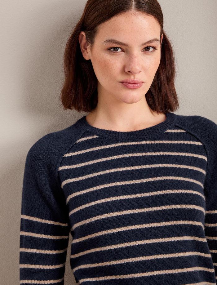 Cefinn Drew Cashmere Jumper - Navy Sand Stripe Knit