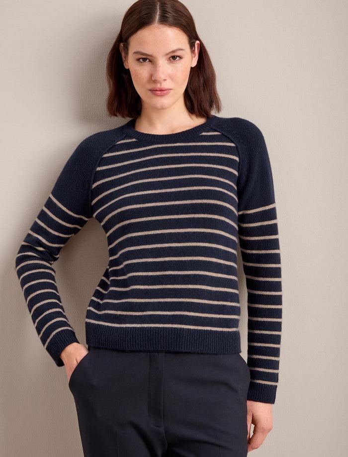 cefinn Drew Cashmere Jumper - Navy Sand Stripe Knit