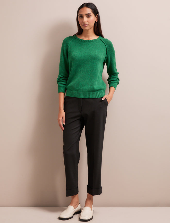 Cefinn Drew Linen Blend Jumper - Emerald Green Knit