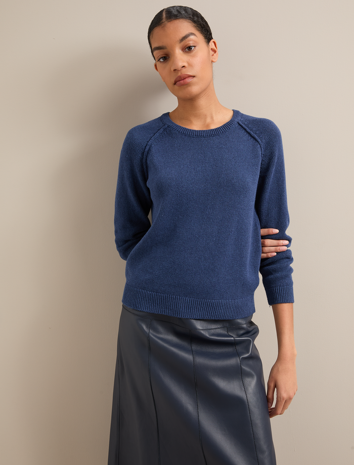 Cefinn Drew Linen Blend Jumper - Indigo Knit